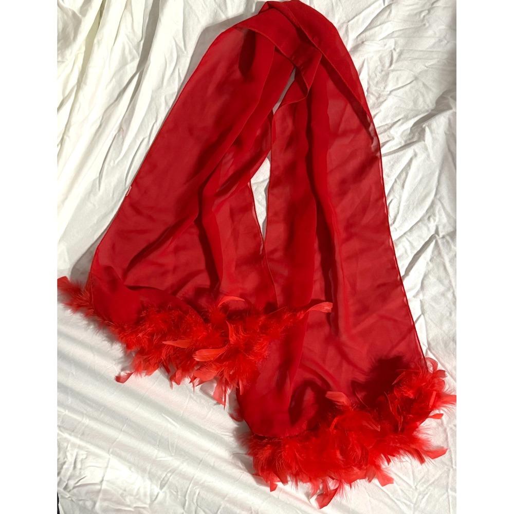 Gorgeous Vintage Red Silk Look and Feather Boa Scarf